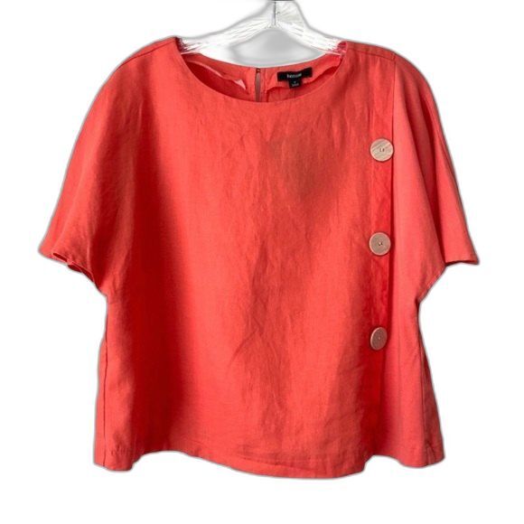 Linen Blend Kensie Orange Short Sleeve Top S - Picture 1 of 8